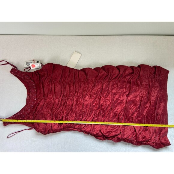 NWT Cachet Women's 10 Red Bodycon Dress Beaded Satin Ruched Mini Y2K Party Scoop - Picture 8 of 10